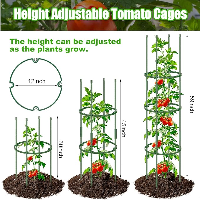 POILKMNI 3 Pack Tomato Cage for Garden - 59'' Tall Plant Support Heavy-Duty Tomato Trellis, Adjustable Garden Trellis for Climbing Plants Vines Vegetables Flowers Cucumber Peony Plant Cage