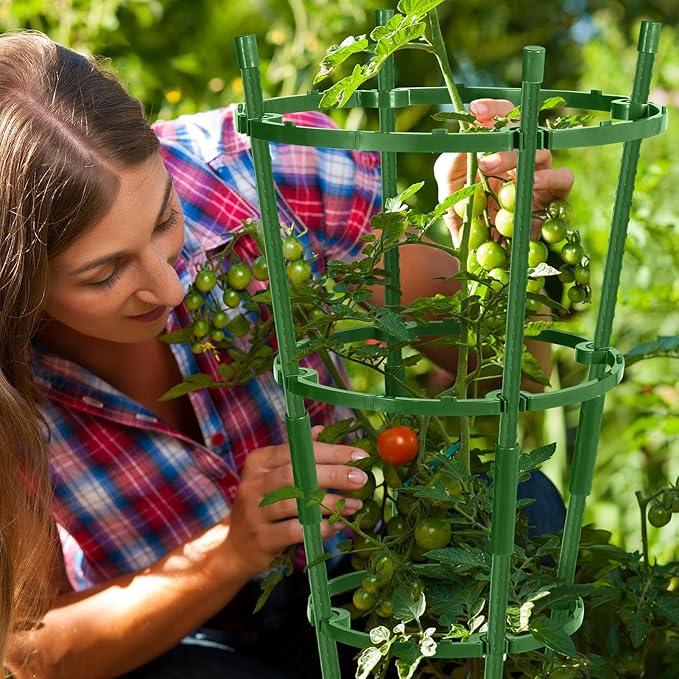 2-Pack 24 Inches Tomato Cages for Garden, Tomato Cage, Tomato Plant Support, Heavy-Duty Tomato Trellis with Height Adjustable Rings for Garden Climbing Plants with Twist Tie & Gloves