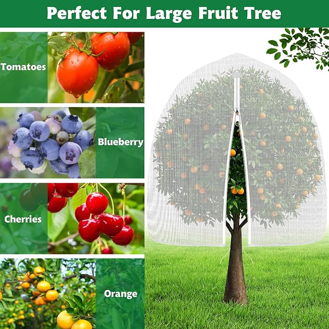 OZMI 4 Pack Fruit Tree Blueberry Bush Netting Cover, 2.3Ft x 3.4Ft Reusable Bird Netting for Garden Protection with Zipper & Drawstring, Shrubs Tomato Strawberry Plant Bushes Protector