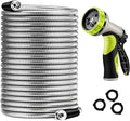 15FT Hose, 304 Stainless Steel Garden Hose Metal, Heavy Duty Water Pipe with Nozzles for Yard, Outdoor，Never Kink & Tangle