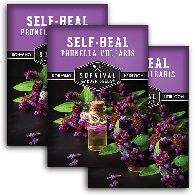 Self-Heal Seeds for Planting - Prunella Vulgaris (All-Heal, Selfheal) Hardy Perennial Ground Cover & Pollinator Wildflower, Non-GMO Heirloom Herb - Survival Garden Seeds (3 Packs)