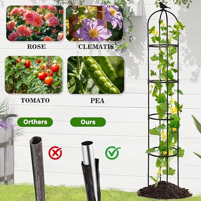 Garden Obelisk Trellis for Climbing Plants Outdoor, 6.3 ft Tall Rose Trellis Climbing Plants Support for Potted Light Vine Flower Vegetable Cucumber Trellis Raised Garden Bed, Black, 2PCS