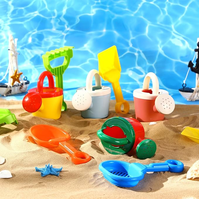 Sosation 24 Pcs Kids Watering Can Set 12 Plastic Small Watering Can Bulk 12 Shovels Gardening Tools Sand Toy Mini Water Buckets Play Kit for Flower Soil Planting Loosening Digging Trowel Rake Beach