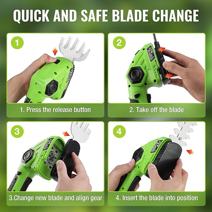 WORKPRO Cordless Grass Shear & Shrubbery Trimmer - 2 in 1 Handheld Hedge Trimmer 7.2V Electric Grass Cutter 2.0Ah Rechargeable Lithium-Ion Battery and USB Cable Included