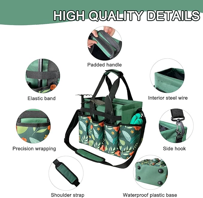 Standable Garden Tool Bag, Oxford Garden Tote Storage Bag, Portable Garden Tool Organizer Bag with Adjustable Shoulder Strap