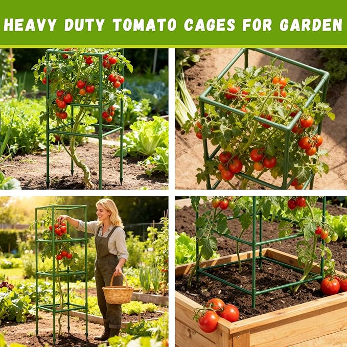 Riare 2 Pack Square Tomato Cages for Garden Plant Support- 45 Inch Heavy Duty Tomato Cage Garden Stakes Tomato Trellis for Climbing Plants Vegetables Flowers Outdoor Indoor