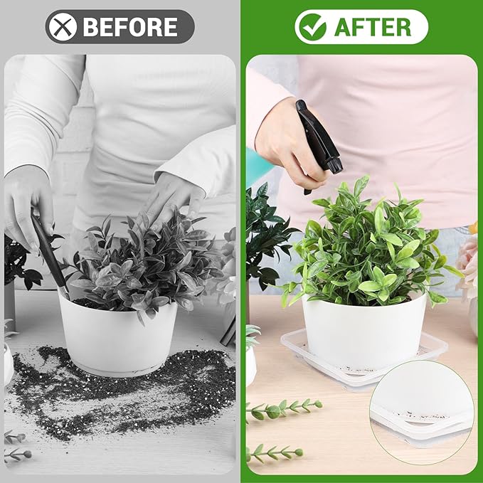 GREANER 6 Inch Square Plant Saucer, 6 PCS Plastic Tray for Indoors, Durable Thick Flower Pot Plant Drip No Holes, Clear Plant Water Catcher Tray for Indoor Outdoor Planter