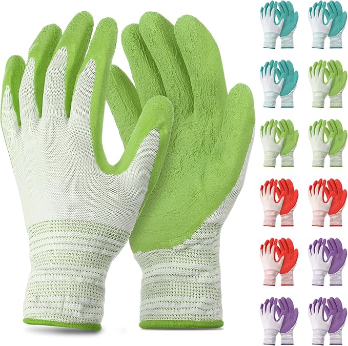 12 Pairs Gardening Gloves Bulk for Women Breathable Rubber Coated Yard Garden Gloves Ladies Outdoor Protective Work with Grip