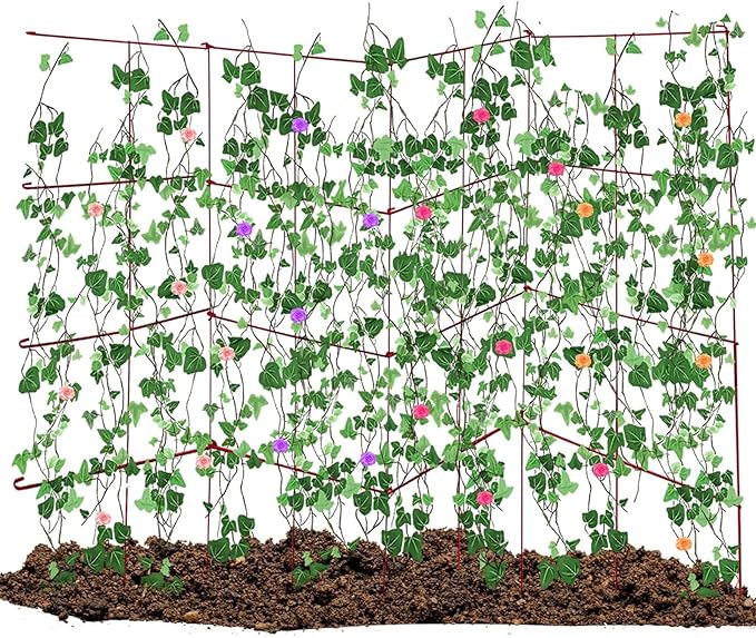 DoCred 4 Pack Tomato Cage, Folding Tomato Cage Heavy Duty Metal Square Tomato Cages Coated Steel Garden Plant Support Stake Tower for Climbing Vegetables, Plants, Flowers, Steel Red