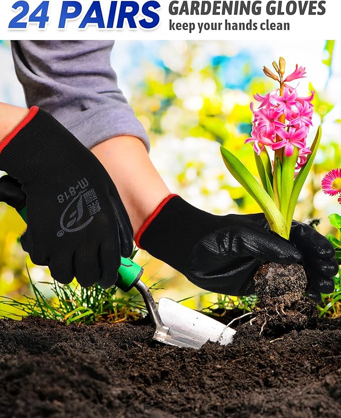 Nuogo 24 Pairs Gardening Gloves for Men Women Rubber Coated Landscaping Work Gloves Safety Work Construction