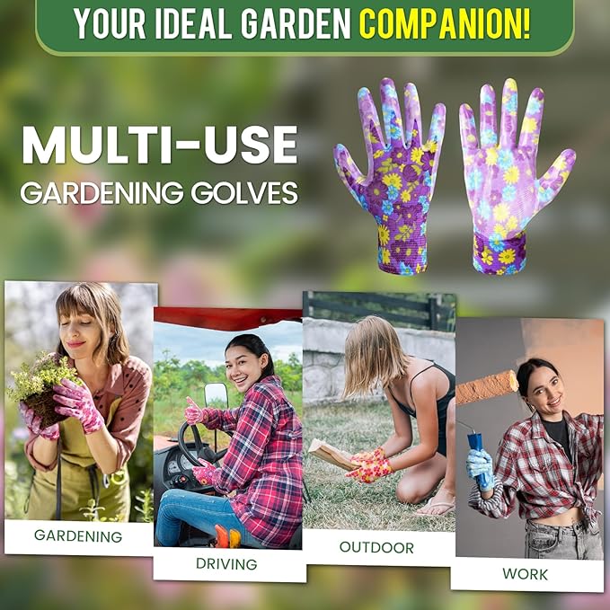 6 Pairs Gardening Gloves for Women - Breathable Rubber Coated Garden Gloves, Multi-purposes Gardening Gloves