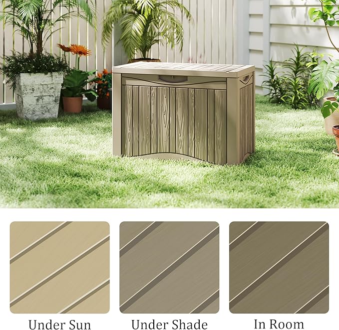 Outdoor Storage Box Waterproof, 320 Gallon Lockable Resin Deck Box, Patio Storage Bin for Pool Accessories Cushion Furniture, Garden Tools, UV-Resistant Outside Delivery Grey