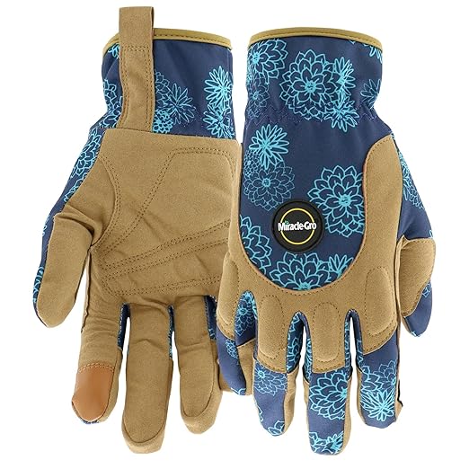 Miracle-Gro Women's High-Dexterity Gardening Work Gloves, Touchscreen Technologies, Abrasion Resistant, Comfort, Blue/Tan, Medium, (MG86207/WML)