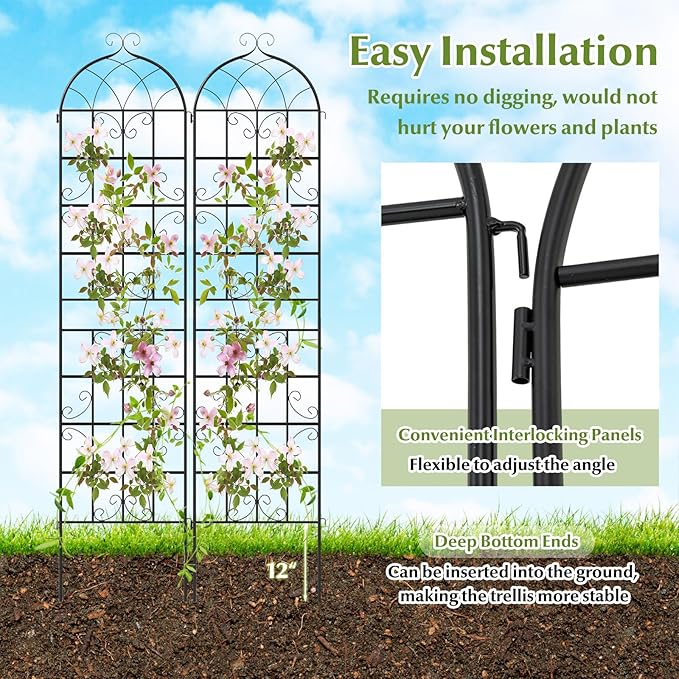 Giantex 4 Packs 86"x20" Metal Garden Trellis for Outdoor Climbing Plants, Heavy-Duty Plant Support for Vine Rose Vegetable Flower, Rustproof Black Metal Coating Patio Trellis Arch Decorative Fence