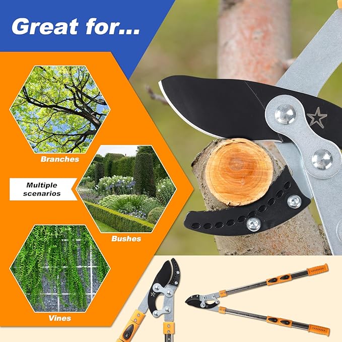 Loppers for tree trimming heavy duty extendable 24.8-43.7 inches,Tree pruning shears Rust Resistant Sharp Steel Blade Tree Limb Trimmer，Shock-Absorbing design, Non-slip Handle，Garden Tools
