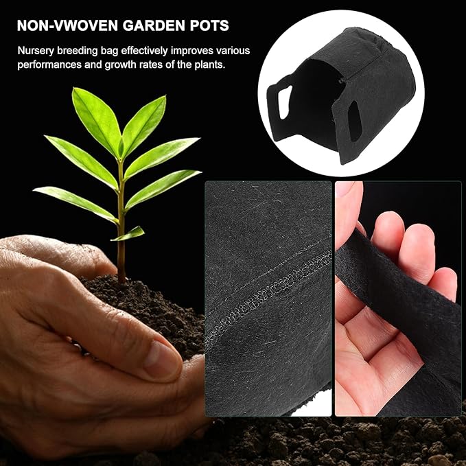 5pcs Non-Woven Plant Growing Bags with Handle 1 Gallon Fabric Nursery Pots for Outdoor Gardening Seedling Cultivation Black Grow Bags