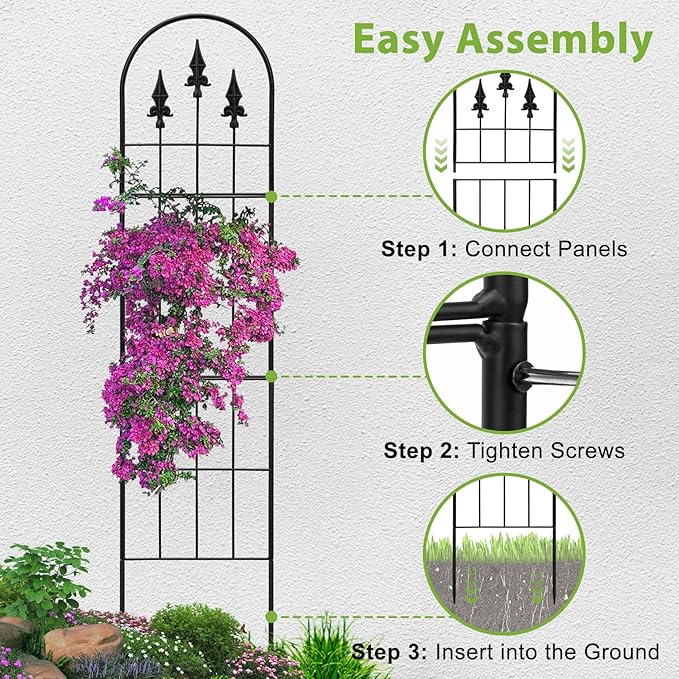 2 Pack 57.8" H x13 W Garden Trellis for Climbing Plants Outdoor, Rustproof Arched Metal Rose Trellis for Outdoor Indoor Roses Clematis Potted Climbing Plants Vines Flowers Decorative, Black