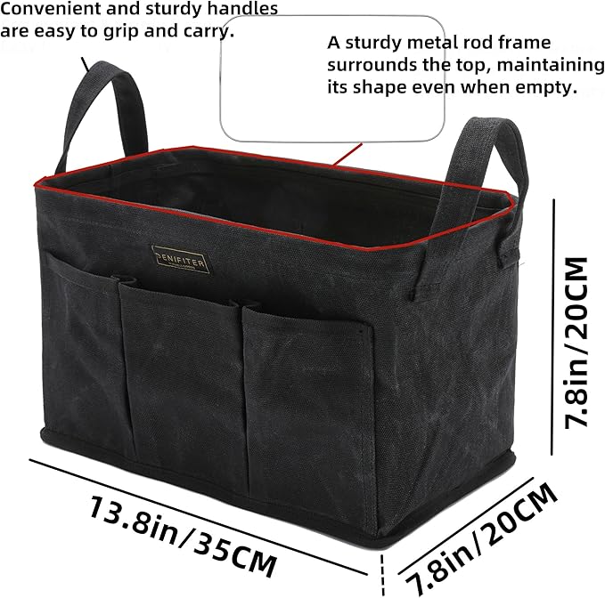 3-Pack Storage Tool Case Set, 13.8 x 7.8 x 7.8 Inches, Rectangular Waxed Canvas Fabric Collapsible Tool Bag with Handles for Tools,Wrench Set,Screwdrivers (Black)