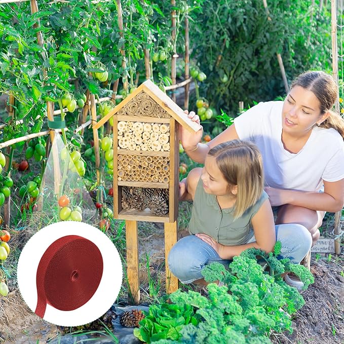 1-Roll Garden Plant Tape, 33 ft x 0.6 in Garden Hook and Loop Plant Ties Multi-Purpose Use Adjustable and Reusable Twist Wire Tape for Plants/Flowers/Vines [Red]