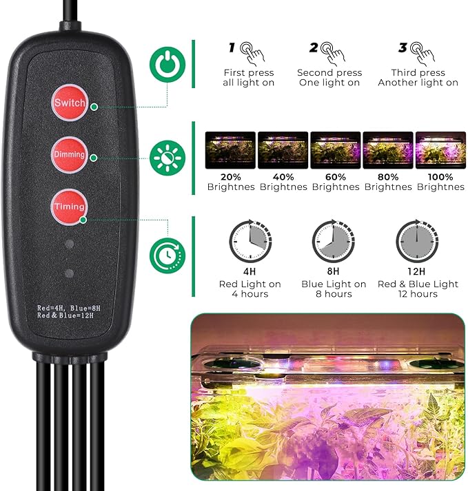 Seed Starter Tray with Grow Light, 2-set Flexible Silicone Seedling Starter Kit, 96-Cell Seed Growing Tray, Seed Starting Trays Plant Starter Kit, Reusable Indoor Gardening Plant Germination Trays