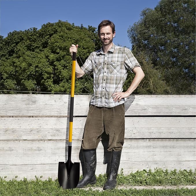 VNIMTI Heavy Duty Gardening Shovel, 56 Inch Round Blade with Fiberglass Handle (Yellow)