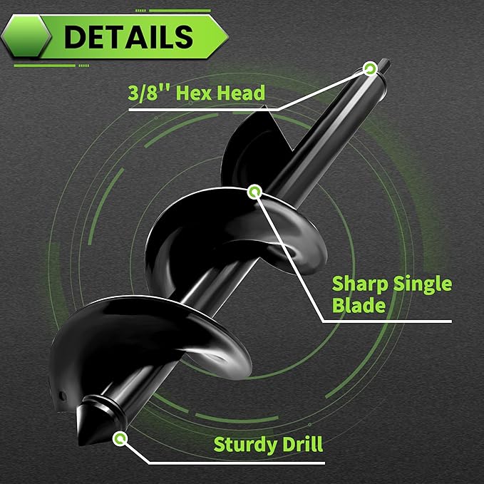 SYITCUN 4"X16" Heavy-Duty Auger Drill Bit for Planting - Garden Spiral Drill Bit - Bulb Planter Tool & Post Hole Digger - 3/8" Hex Drive