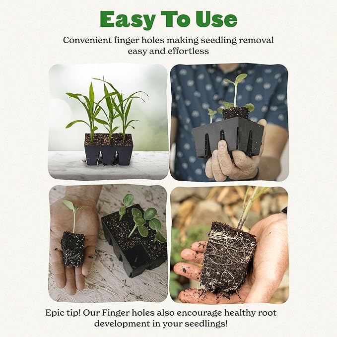 Epic Gardening Reusable Seed Starter Tray - 6 Cell/120 Seedling Starter Trays - Easy Watering, Indoor Greenhouse, Plant Starter, Gardener-Friendly for Seedlings | UV-Treated & BPA-Free - Black
