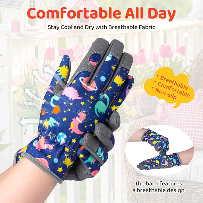 Gardening Gloves for Kids Ages 3-5, Breathable Soft Safety Garden Yard Work Gloves for Children Leather Thorn Proof for Playing, Digging, Planting,Pruning