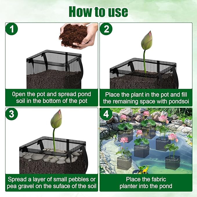 2pcs Aquatic Planting Bags with Handles,7.8" Aquatic Pond Planter for Pond, Square Grow Bags, Durable Breathe Reusable Fabric Plant Bags for Aquatic Plants, Potato, Carrot, Flower (1 Gallon)