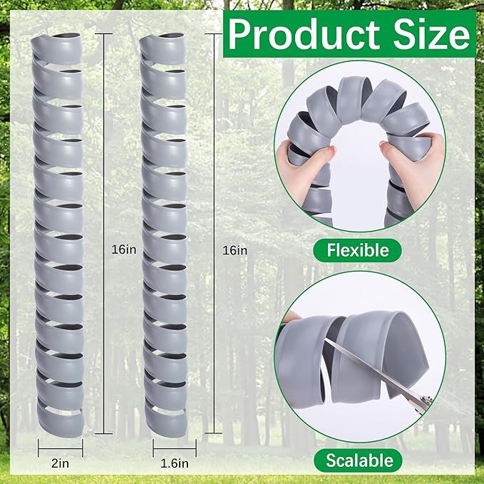 Watayo 6 PCS Tree Trunk Protector- 2 Size Plastic Spiral Tree Guard- Tree Bark Protector Tube Wraps to Protect Saplings Plants from Deer Rabbit Cats Rodents Mowers (Grey)
