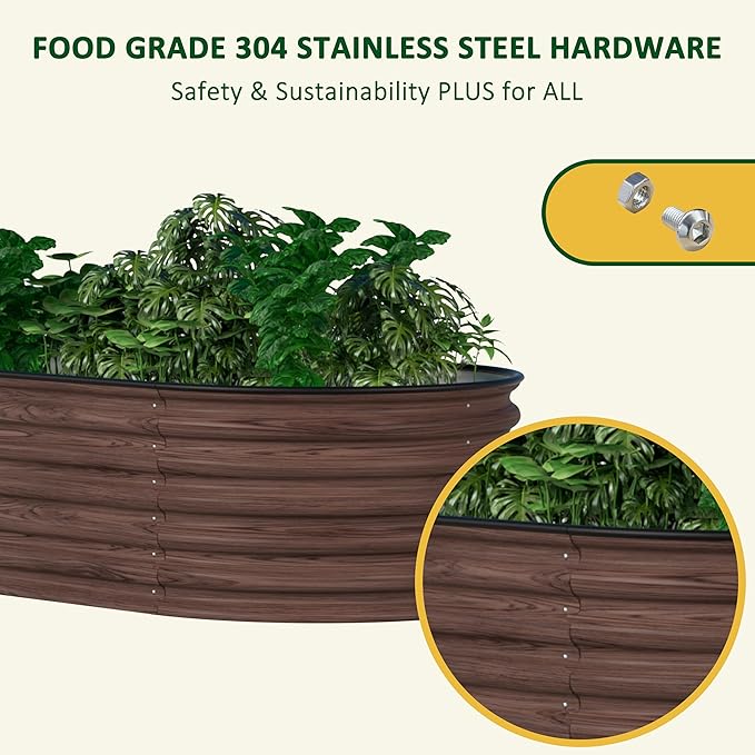 VEIKOU 8X2FT Wood Grain Raised Garden Bed, 17’’H Metal Galvanized Raised Garden Bed with Bottomless Design, 9 in 1 Raised Garden Bed Kit, Modular Raised Planter Box for Plants, Rustic