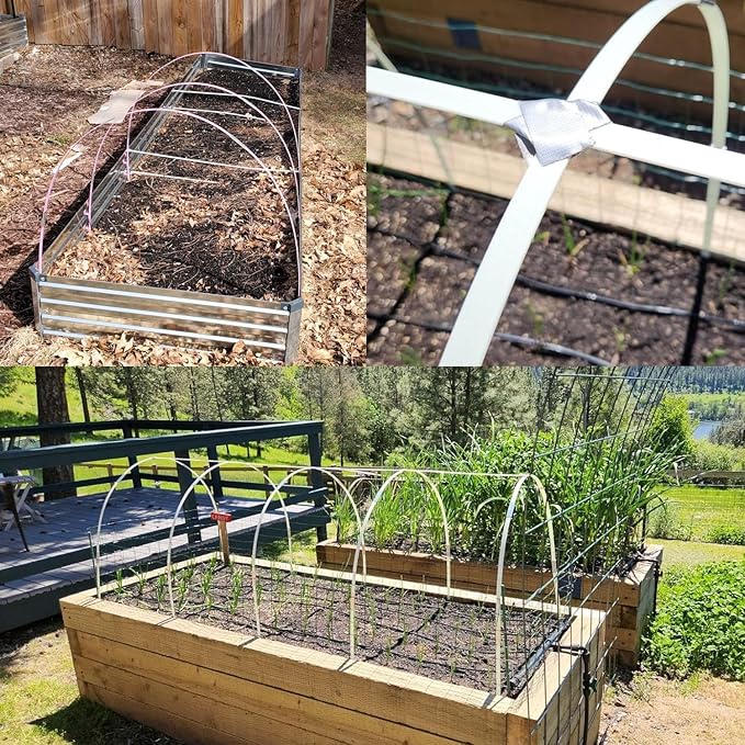 Garden Hoops 60pcs (M Size), Sunwuk Greenhouse Hoops for 2.5-5.5ft Wide Raised Bed, 10 Sets of 8.5ft Long Super Bendable Fiberglass Support Hoops Frame, Mini Greenhouse Strip for Row Cover