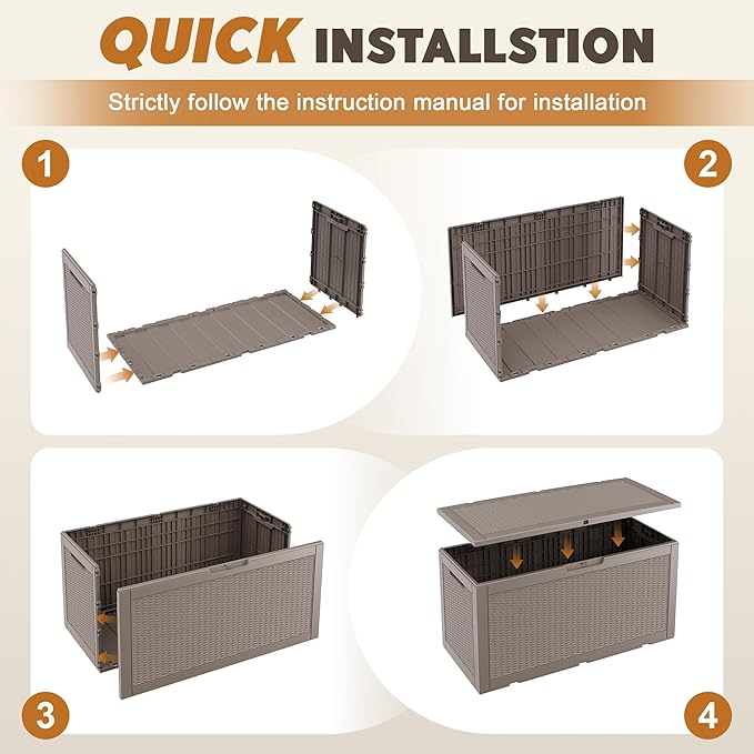 Oudoor Storage Deck Boxes Waterproof, Waterproof and UV Resistant Outdoor Storage Box Lockable Lid for Delivery Box, Indoor, Garden Tools, Pool Supplies, Patio (Grey, 100 Gallon)