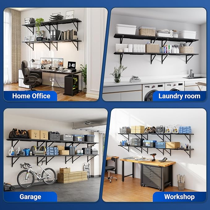 FLEXIMOUNTS 2-Pack 1x3ft Garage Shelving 14-inch-by-34-inch Perforated Wall Shelf, Heavy Duty Garage Storage Rack with 700 lbs Load Capacity, Wall Mounted Organization System for Tools, Heavy Bins