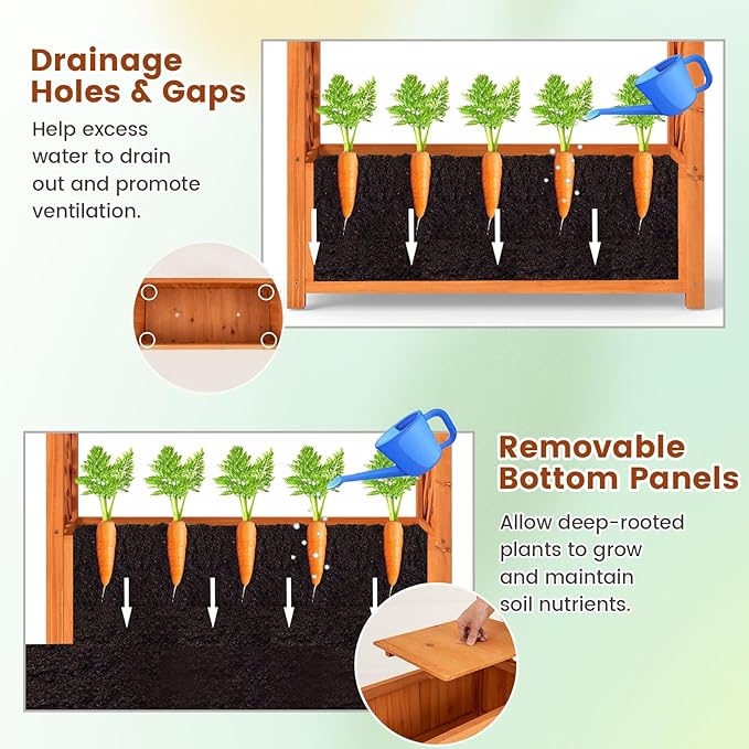 Giantex Raised Garden Bed with Arch Trellis, for Climbing Vine Flower Vegetable, Wood Planter Box with Liner & Drainage Design, Outdoor Plant Container for Yard Balcony (33"x14"x58")