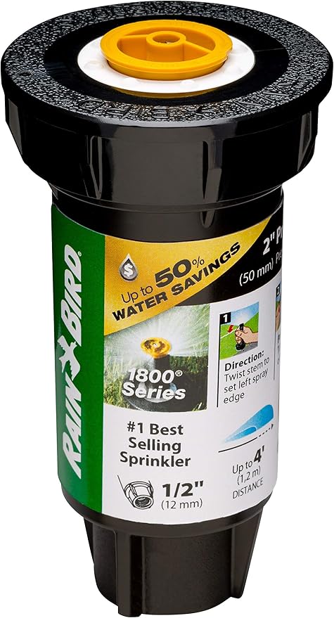 Rain Bird 1802AP4PRS Pressure Regulating (PRS) Professional Pop-Up Sprinkler, Adjustable 0-360° Pattern, 3' - 4' Spray Distance, 2" Pop-up Height