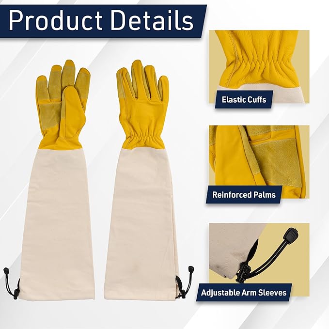 Kings County Tools Long Garden Gloves for Men and Women - Breathable Canvas and Thorn Proof Leather Gardening Gloves with Arm Guard Gauntlet for Pruning Planting Rose Cactus or Blackberry (Large)