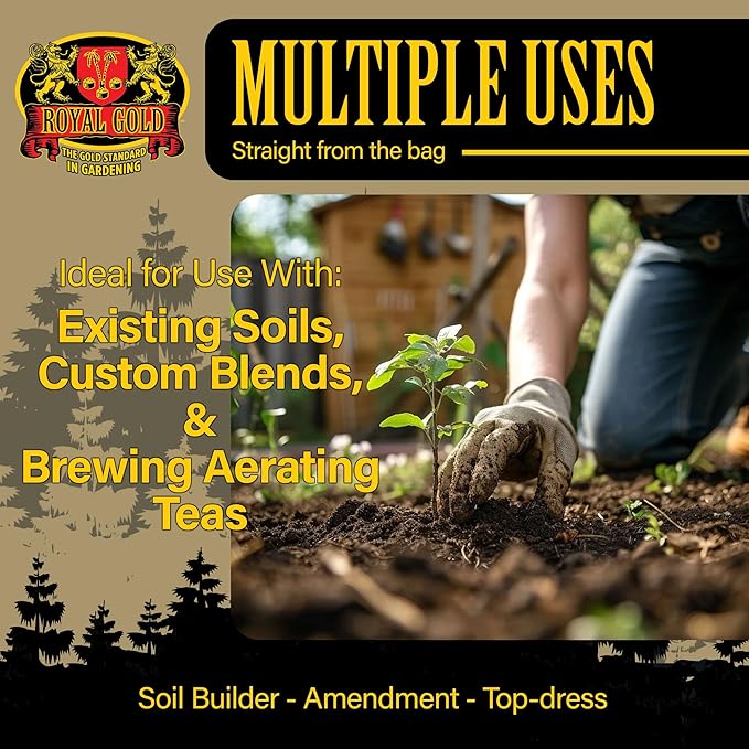Royal Gold Worm Castings Soil Amendment & Organic Fertilizer - 1 cu ft | Natural Soil Builder for Indoor Plants, Outdoor Gardens, Raised Beds, Lawns, and Compost Tea