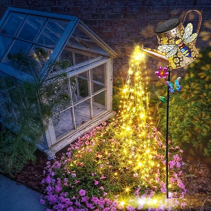 Solar Watering Can with Lights Outdoor Garden, 41in Large Bee Garden Stake Lights, Waterproof Decoration for Yard Lawn Pathway, for Mom Grandma Women Birthday Gardening Gift