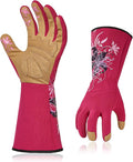 Vgo... 1-Pair Ladies' Synthetic Leather Gardening Gloves, Long Sleeves Gauntlet, Breathable & Grip Work Gloves, High Dexterity, Washable (Size M, Red, SL7445)