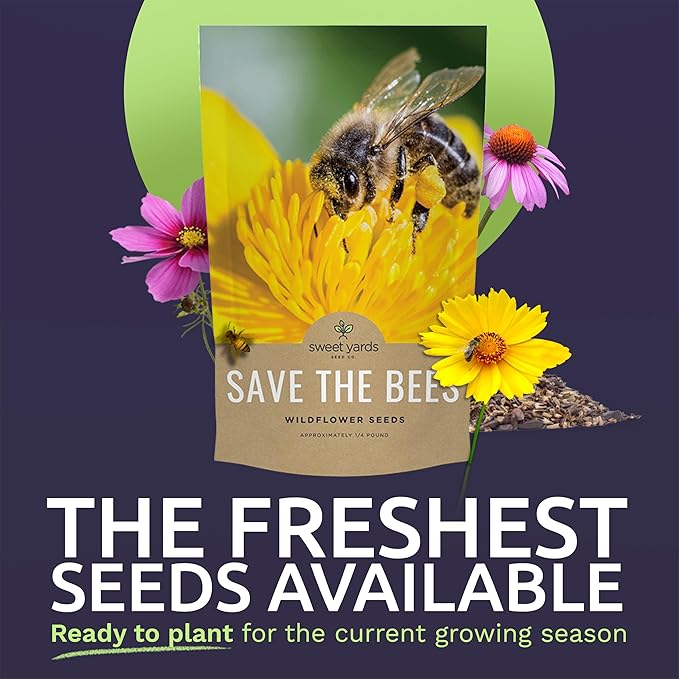 Bee Friendly Wildflower Seed Mix - Bulk 1/4 Pound Bag - Over 30,000 Open Pollinated Seeds - 100% Pure Live Seed - Save The Bees!
