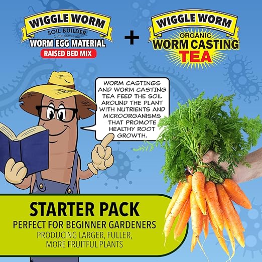 Combo Package – 8oz Organic Pure Worm Casting Tea Fertilizer Concentrate and 40lbs Worm Egg Material Raised Bed Mix Plus for Planting and Fertilization of Indoor and Outdoor Plants