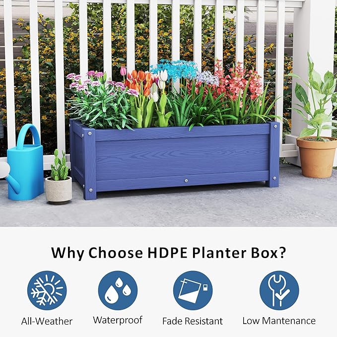 HDPE Raised Planter Box Outdoor,Rot-Resistant and Non-Cracking,Small Raised Beds for Gardening 29.5 * 14.4 * 9.8 in for Yard,Lawn,Outdoor Planter Boxes Rectangle with Drainage Holes Navy
