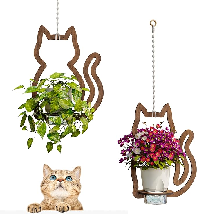 EIGEN Hanging Planters for Indoor Plants - with Self Watering Pots for Indoor Plants (Included), Comes with Macrame Plant Hanger Cord, Cat Decor Planters with Plant Pots (2 Set)