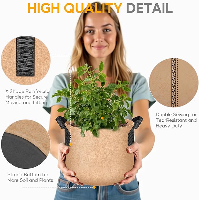 Simple Deluxe 5 Pack 20 Gallon Grow Bags, 300G Vegetable/Flower/Plant Fabric Pots with Handles, Heavy Duty Thickened Nonwoven Planting Bag with 5 Pcs Plant Labels