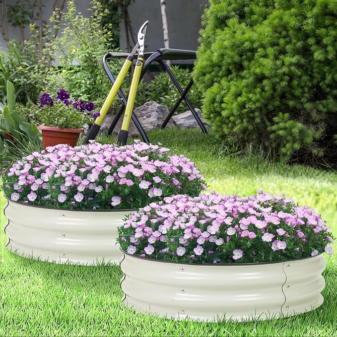 Aoodor 2 Pack 9" Tall 30" Metal Raised Garden Bed, Outdoor Planter Box and Raised Garden Kit for Vegetables, Flowers, Arugula and Herbs, Beige