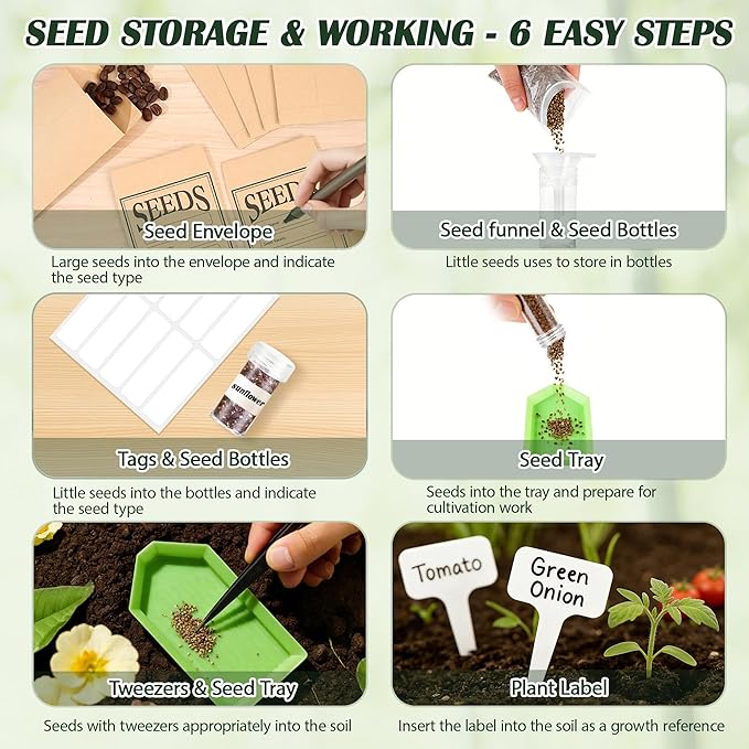 Bamboo Seed Storage Organizer, Large Garden Seed Organizer with Lid & Safety Lock & Handles, Seed Box Includes Seed Envelopes and Labels etc, Great Gifts Gardening Kit (Wood)