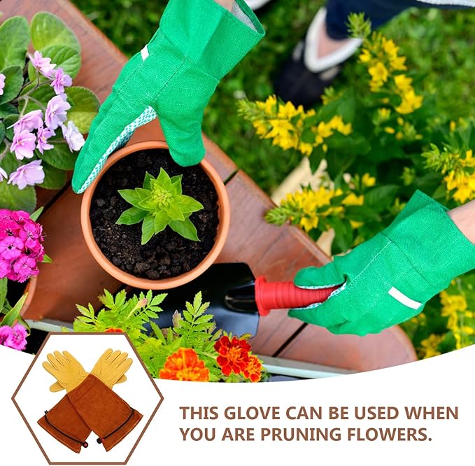 NUOBESTY Puncture Resistant Long Gardening Gloves for Thorn Protection and Rose Pruning, Gold Top-grain Sheepskin with Brown Split Cowhide Sleeves, Size L, Suitable for Yard Work