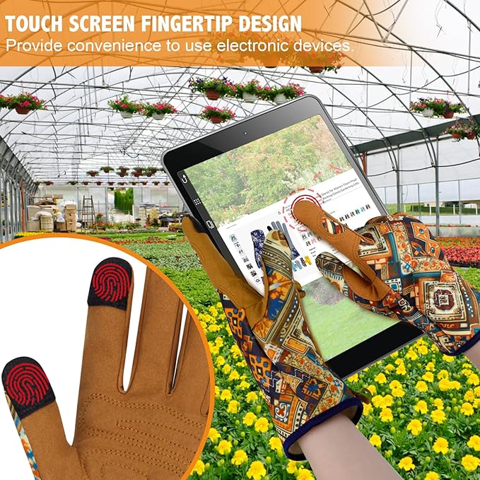 Leather Gardening Gloves for Women Thorn Proof Garden Gloves Touch Screen Working Gloves Gifts,M