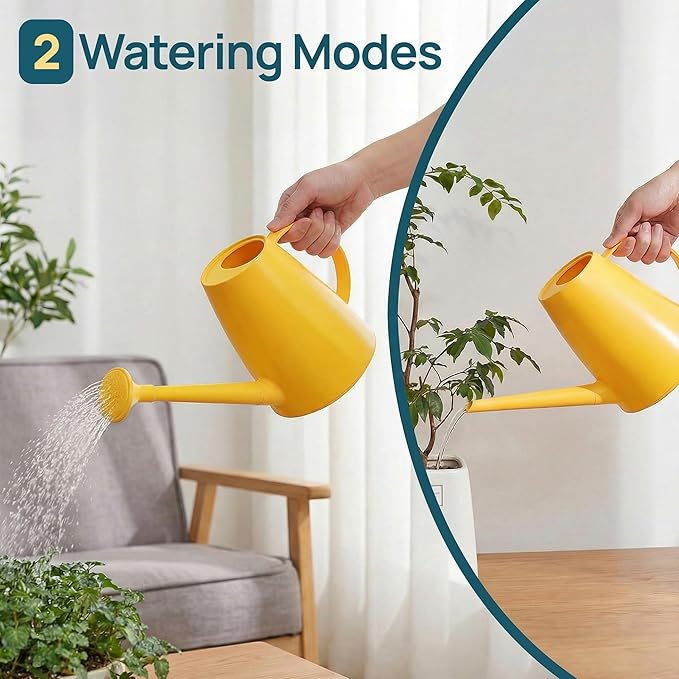 Modern 1.8 Liter Plastic Watering Can with Detachable Spout and Sprinkler Head, Designed for Controlled Pouring and Easy Handling, Yellow